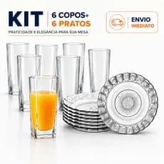 Kit Copos e Pratos Até 12 Peças Jantar Kit Refeição Mesa Posta Elegante Resistente Completo