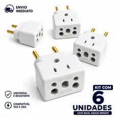 Adaptador de Tomada Ultra Resistente 3 Entradas para Secador Air Fryer Benjamin Bivolt 10A e 20A