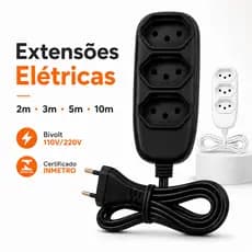 Extensão de Energia 10A Bivolt 110/220V 2m 3m 5m 10m Tripolar Preta Branca Durável Resistente