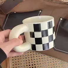 Caneca xadrez cerâmica copo respingo tinta doméstico beber copo escritório xícara de café café da manhã