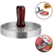Forma De Hambúrguer Artesanal Inox Modelador Molde Caseiro Cozinha Gourmet Cabo de Madeira Prensa Profissional