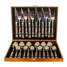 Kit Faqueiro Maleta Dourada 24 Peças Inox Com Dourado Lindo