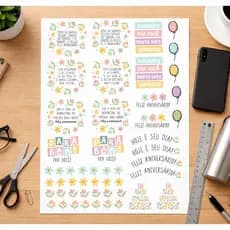 IMPRESSÃO DTF-UV colante, adesivo, stickers- Folha A4 frases motivacionais, desenhos Feliz Aniversário