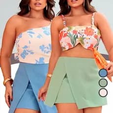 Short Saia Feminino em Linho Casual Leve Confortável Estilo Elegante Verão