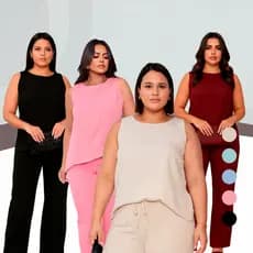 Conjunto Feminino GG Alfaiataria Blusa e Calça em Linho Casual Elegante Luxo