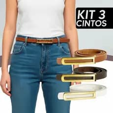 Kit 3 Cintos Femininos Finos 110cm X 1 cm Ajustáveis Elegantes Casual Acessório Moda