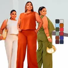Conjunto Feminino Plus Size Blusa e Calça Alfaiataria Moderna Elegante Confortável Social