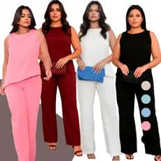 Conjunto Feminino Alfaiataria Blusa e Calça Duna Wide Leg Moderno e Elegante