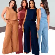 Conjunto Social Feminino Calça e Blusa Em Linho