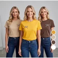 Camiseta T-shirt Feminina Baby Look Com Broche Lacinho Strass Premium