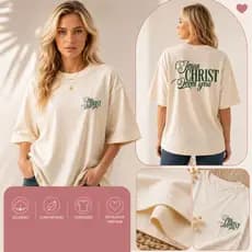 Camiseta Feminina Oversized Cristã Jesus Christ Loves You Algodão Básica Confortável