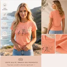 Camiseta Baby Look Feminina Filha do Rei Cristã Gospel 100% Algodão Básica Confortável