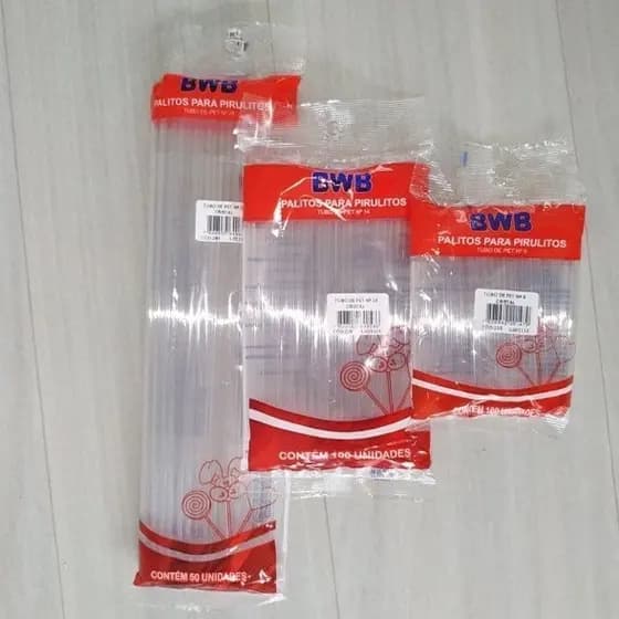 Palito Tubo Pet Canudo Para Pirulito Topo de Bolo 9cm 14cm 28cm Bwb