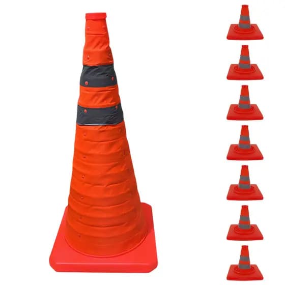 Cone Retratil Dobravel Kit 7 Uni Guarda Rodovia Sinalizador Baliza Aviso Segurança Alerta Viario Estrada Estacionamento