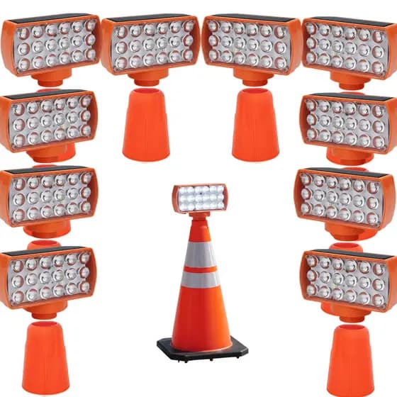 Sinalizador Viario Solar Kit 10 Duas Cores Cone Alerta Noturna Obra Rodovia Seguranca Estrada Avenida Transito