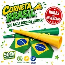 Corneta Verde Amarela Com Bandeiras Para Torcedores