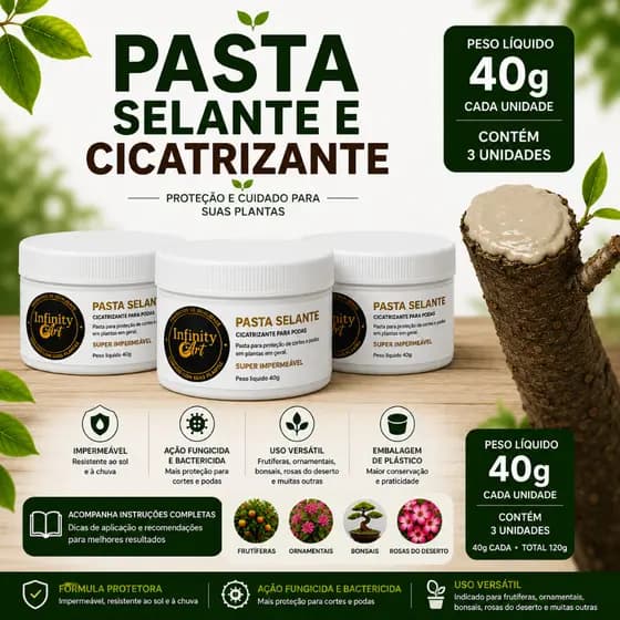 Kit 3 Pasta Selante Cicatrizante Para Planta Bonsai e Rosa do Deserto 40g