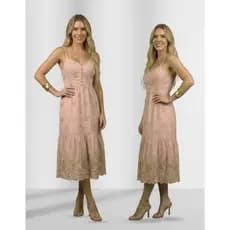 Vestido Midi Feminino em Laise com Alças de Amarrar e Lastex nas Costas Alto Verão