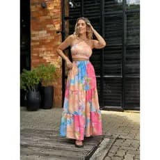 Conjunto Outono Saia de Elastek e Croped de Amarrar PRIMAVERA/VERÃO