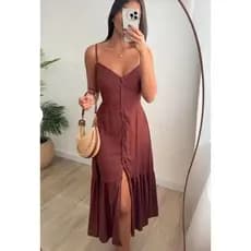 Vestido Midi com Botões Frontais e Babado Tendência Outono Inverno  Blogueira Versátil Dia a Dia
