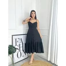 Vestido Midi Ayla Botoes Que Abre Babado Bojos Elastex Costa