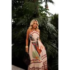 VESTIDO ESTAMPA ARARA LOCALIZADA TROPICAL PRIMAVERA VERÃO PRAIANO