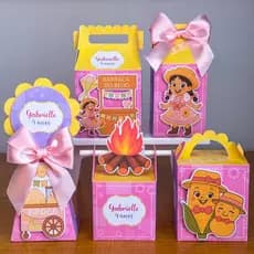 Kit Caixinha Festa Junina Pegue E Monte ROSA + 20 Forminhas De Brinde  | Kit Completo | Lembrancinha