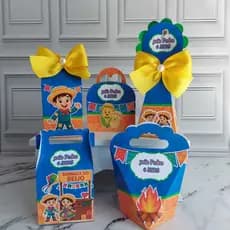Kit Caixinha Festa Junina AZUL Pegue E Monte + 20 Forminhas De Brinde PM|Kit Completo|Lembrancinha |