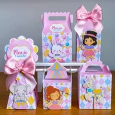 Kit Caixinhas Personalizadas Circo Rosa PEGUE E MONTE Completo |Lembrancinha|Aniversário  Decoraçãor