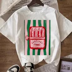 Blusa Básica Feminina Lata Sardinha T-Shirt Gola Redonda 100% Algodão Tendência