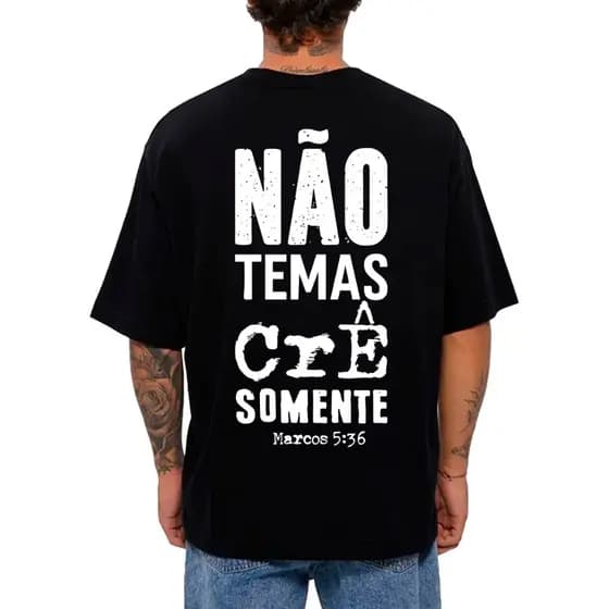Camiseta Masculina - T-shirt Estampa "Não temas" Gospel Religiosa Cruz FÉ Exclusiva
