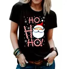 Camiseta Papai Noel de Natal Ho Ho! Adulto/Infantil Lançamento Unissex Em Algodao