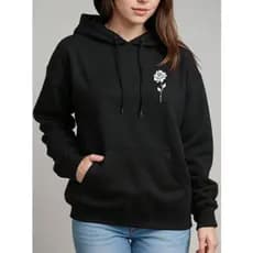 Moletom Feminino Blusa de Frio Casaco Estampado Rosa Floral Flor Minimalista Moletom Canguru Inverno