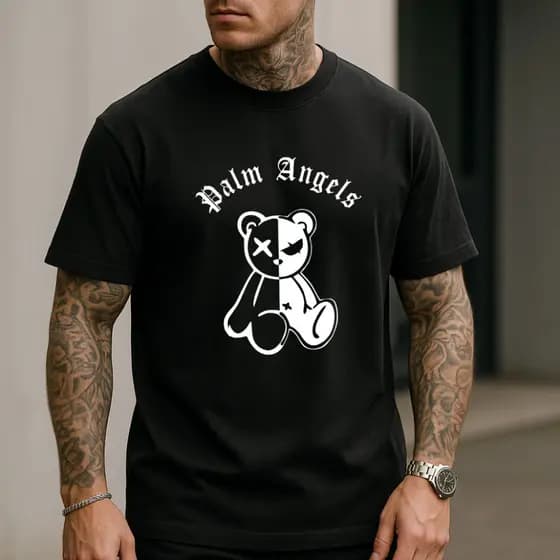 Camiseta Masculina Urso Palm Angels Camisa Streetwear Básica Algodão Manga Curta Gola Redonda Lançamento Promoção