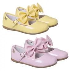 Sapatilha Infantil Menina Verniz Rosa Amarela Laço 2 em 1 Removível Moda Blogueirinha - 20 ao 34