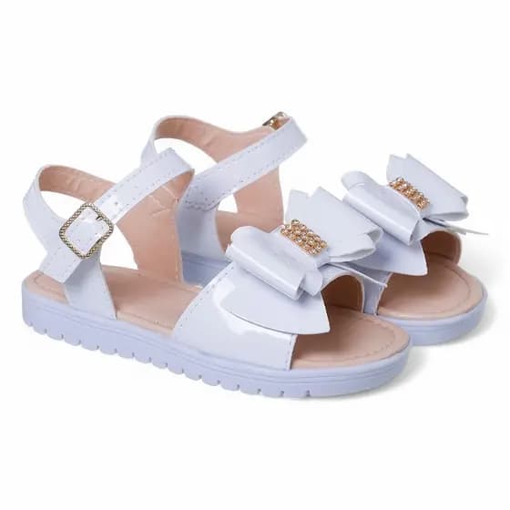 Sandália Infantil Menina Verniz Laço Strass Moda Blogueirinha Cores Casuais - 20 ao 27