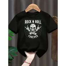 Camiseta Camisa Infantil Juvenil Unissex Rock In Roll Caveira  Forever Dedo 𝟭𝟬𝟬% 𝗔𝗹𝗴𝗼𝗱𝗮̃𝗼