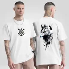 Camiseta Adulto Unissex Águia Corinthians Fiel Torcedor Estampada frente e Tras Gavioes100% algodão