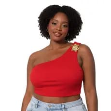 Cropped Feminino Uma Alça com Fivela de Flor – Tecido Anarruga | Tamanho Único -36 ao 44