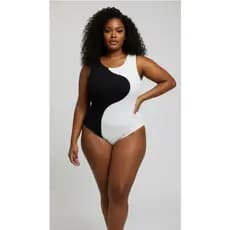 Body Feminino Regata Onda Preta e Brancas Canelado com Bojo Anarruga Verão Tamanho Único 36 ao 44