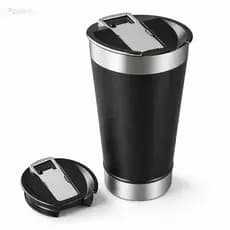 Copo Térmico Liso Aço Inox 473ml Parede Dupla com Tampa e Abridor