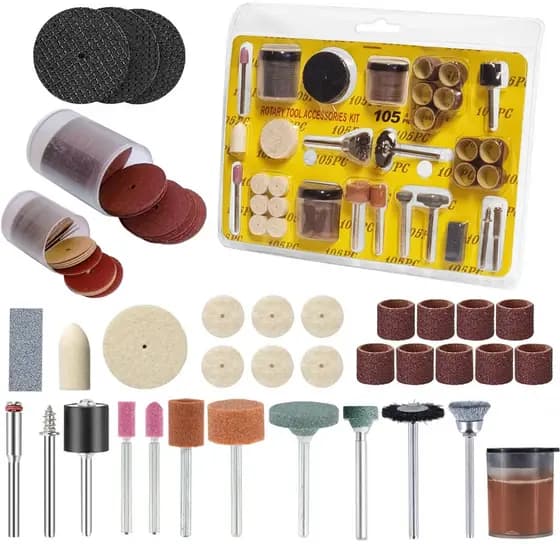Kit 105 Acessórios Essenciais para Micro Retífica Completo Padrão Dremel Multimarcas Dremax. Com Discos de Corte, Lixa, Polimento Escovas e Pontas Montadas