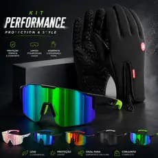 Kit Óculos Esportivo Luva Ciclismo Touch Impermeável Várias Cores
