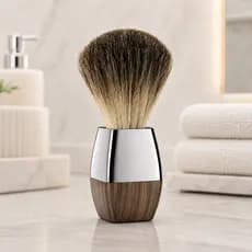 Pincel Barbear 100% Pelo De Texugo Cabo Cromado Amadeirado