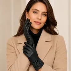 Luva Feminina Couro Legítimo Inverno Elegante Com Laço