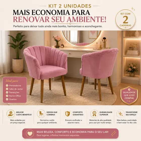 Kit 2 Cadeiras Petala para Salão de Beleza Sala de Jantar Leitura Manicure Penteadeira