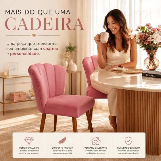 Cadeira Petala Veludo Confortavel Pratica Maravilhosa Sala Quarto Cozinha Salao Penteadeira