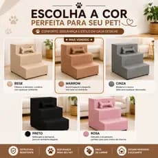 Escada Pet 3 Degraus Macia para Cachorros e Gatos  Bege Cappuccino e Cinza e Brinde