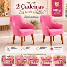 Kit 2 Cadeira Esmeralda Confortável Moderna Decorativa Perfeita Para Jantar Salão Recepção Penteadeira Maquiagem
