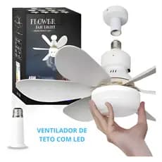Ventilador de Teto LED 40W Lâmpada E27 Com Controle Remoto Bivolt Luminária Economica de Energia 3 lâminas 110V-220V